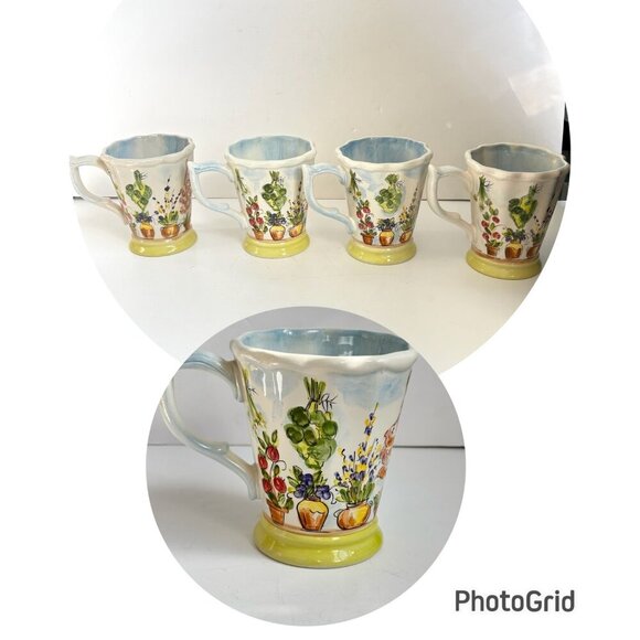 Ma Maison Ceramic Mug Set 4 Floral Butterfly Hand Painted by Tabletops Unlimited - Picture 1 of 15
